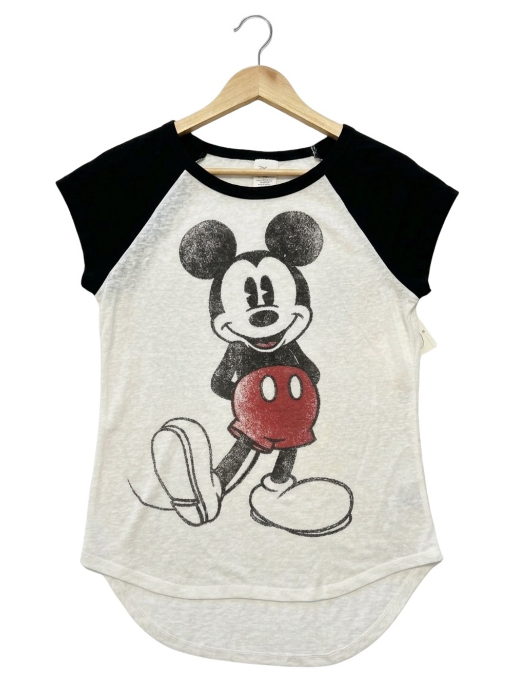 Disney VTG classic Mickey Mouse graphic burnout raglan t-shirt high low hem LG